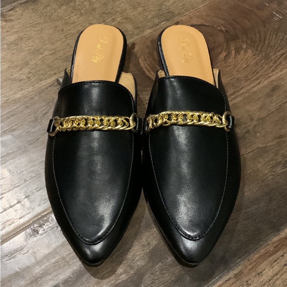 Brand new! “Millie” black leather mules